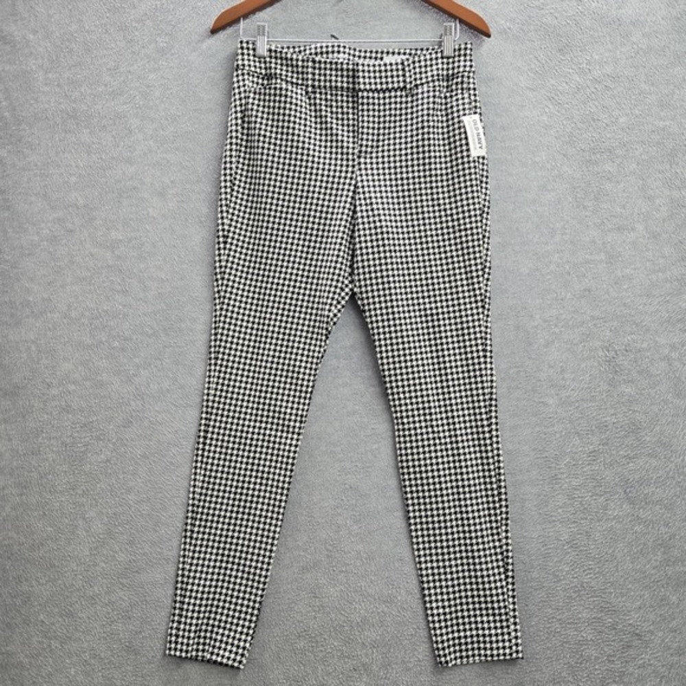 Old Navy Women Pants 4 PETITE Black Houndstooth Dress Pants High-Rise Pixie - Picture 7 of 16